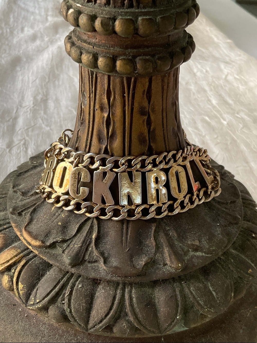 Gold-Tone Women's Chain Bracelet with 'ROCK N ROLL' Lettering